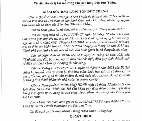 Quyết định về việc thanh lý tài sản công của Bảo tàng Tôn Đức Thắng
